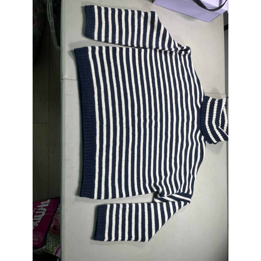 Abercrombie & Fitch Sweater Womens Small Navy Cream Striped Turtleneck Knit
